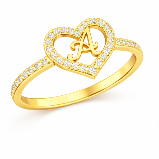 Anillo personalizado con letra inicial y corazón, de moissanita de corte redondo en oro de 14 quilates-4
