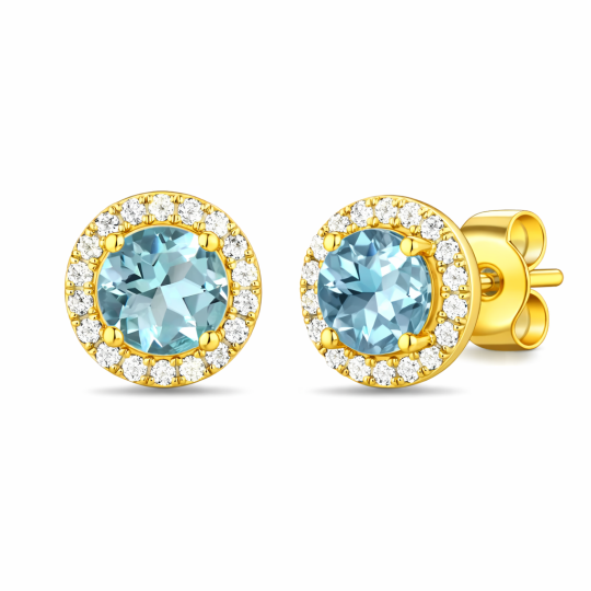 10K Gold Round Cut Moissanite & Topaz Stud Earrings