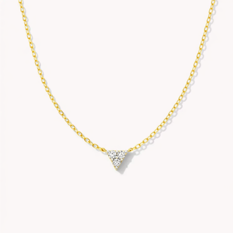 18K Gold Round Cut Moissanite Triangle Pendant Necklace-1