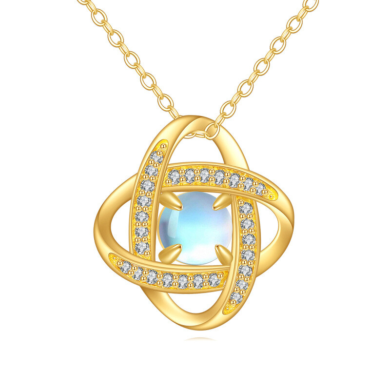 10K Gold Round Cut Moonstone Pendant Necklace-1