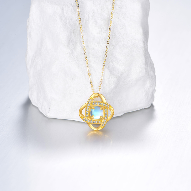 10K Gold Round Cut Moonstone Pendant Necklace-3