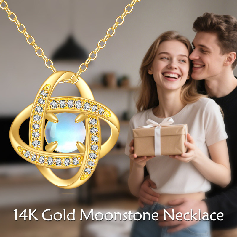 10K Gold Round Cut Moonstone Pendant Necklace-5