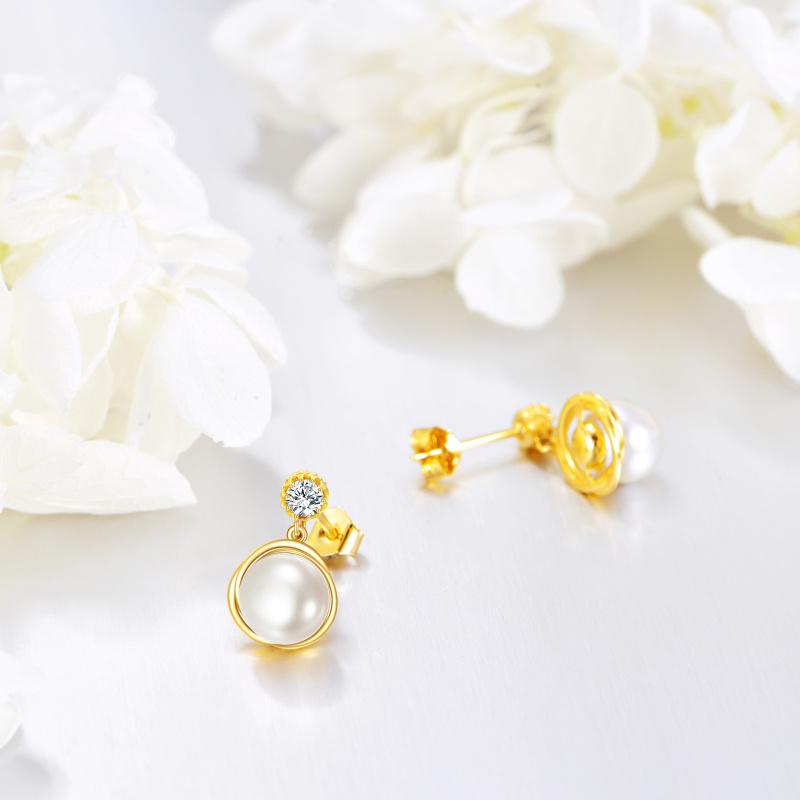 18K White Gold Round Cut Pearl Stud Earrings-4