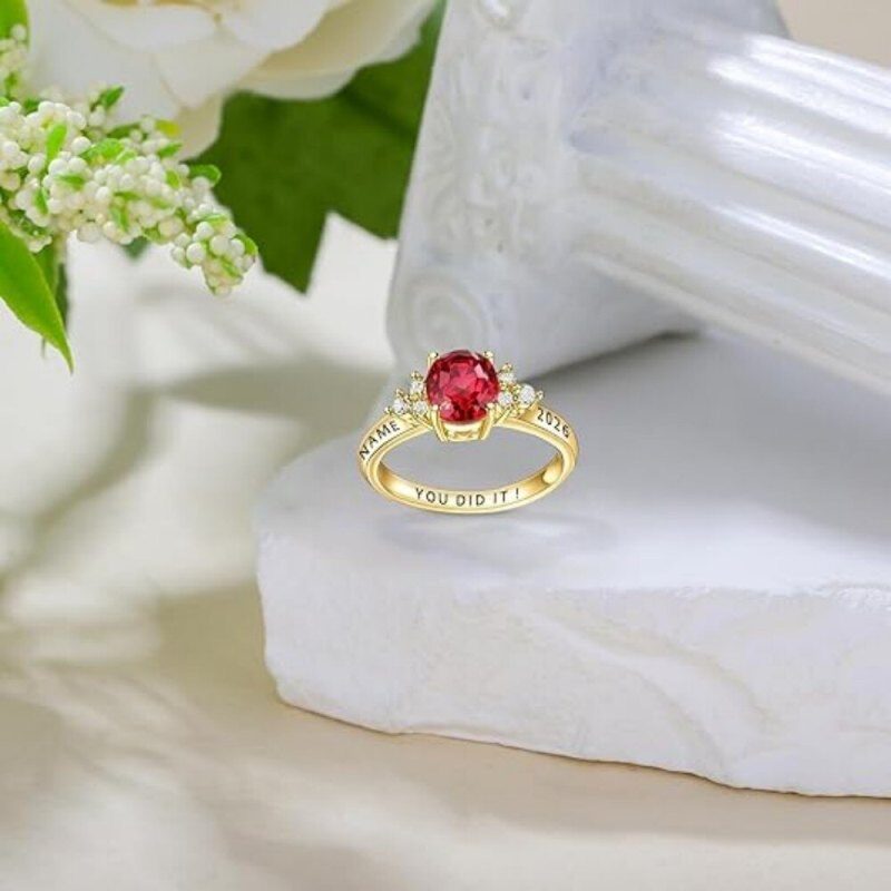 18K Gold Round Cut Personalized Birthstone & Engravable Class Ring-3