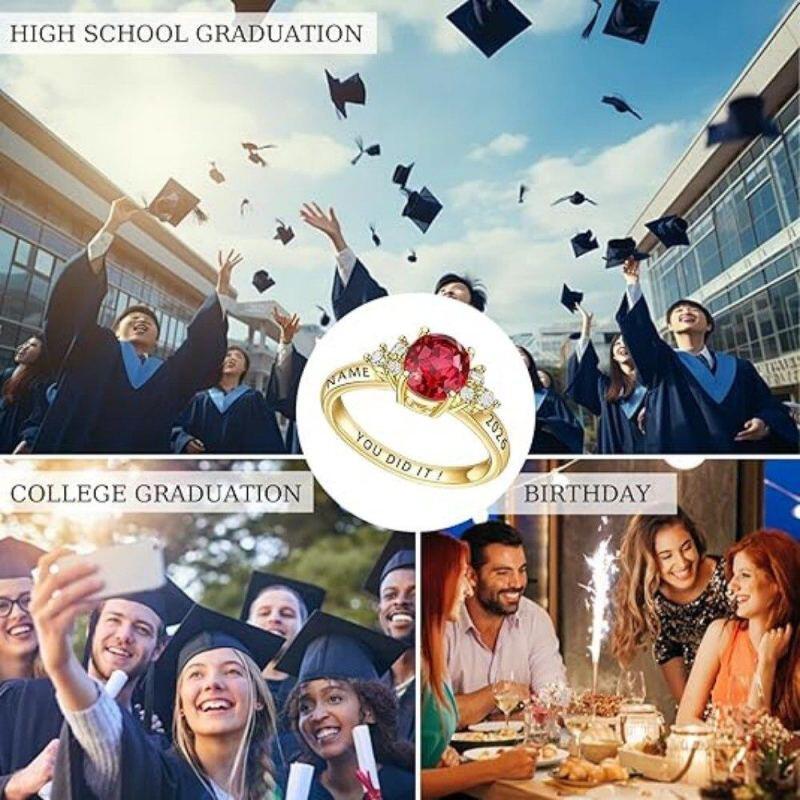 18K Gold Round Cut Personalized Birthstone & Engravable Class Ring-5