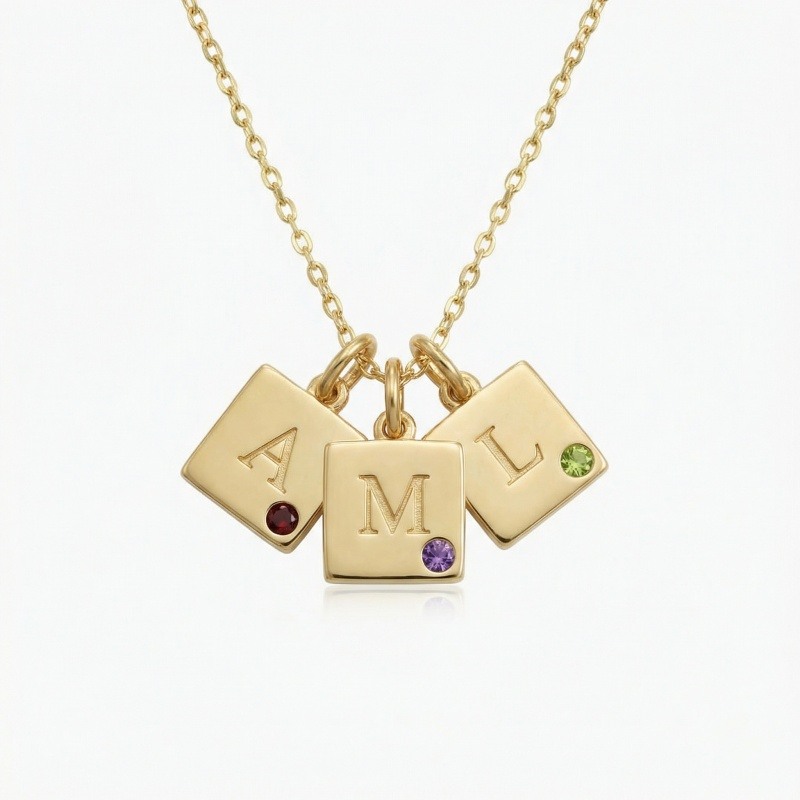 Collar con colgante de oro de 14 quilates con piedra de nacimiento personalizada y grabado, diseño redondo-1