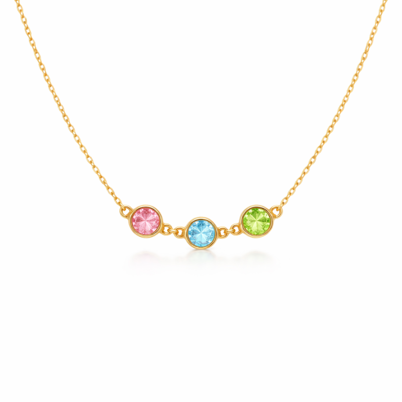 Collier pendentif en or 14K à taille ronde avec pierre de naissance personnalisée-1