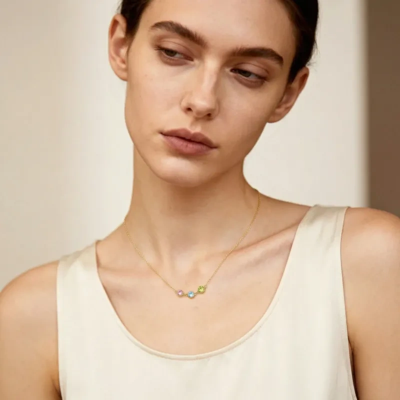 Collier pendentif en or 14K à taille ronde avec pierre de naissance personnalisée-2