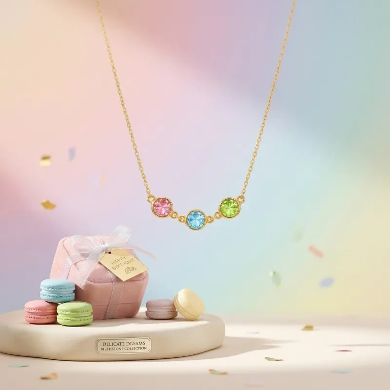 Collier pendentif en or 14K à taille ronde avec pierre de naissance personnalisée-3