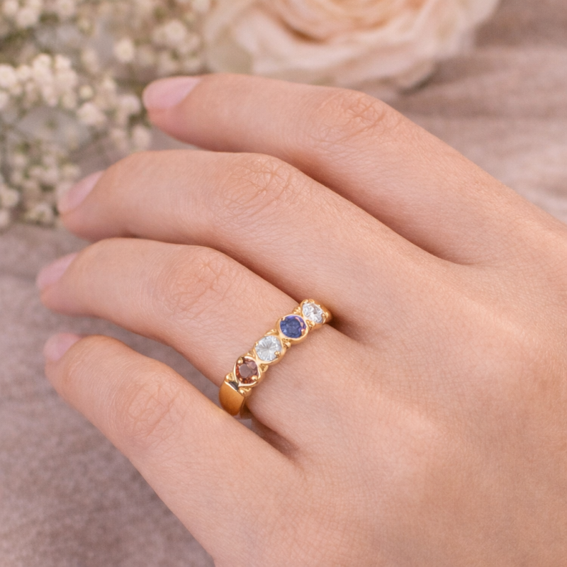 Anillo de piedra de nacimiento personalizado con corte redondo en oro de 14 quilates-2