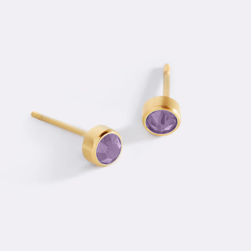 Gold Vermeil Round Cut Personalized Birthstone & Round Stud Earrings-3