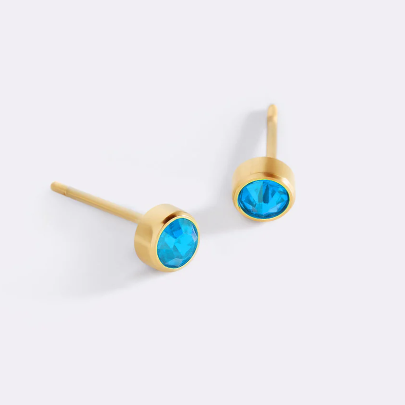 Gold Vermeil Round Cut Personalized Birthstone & Round Stud Earrings-4