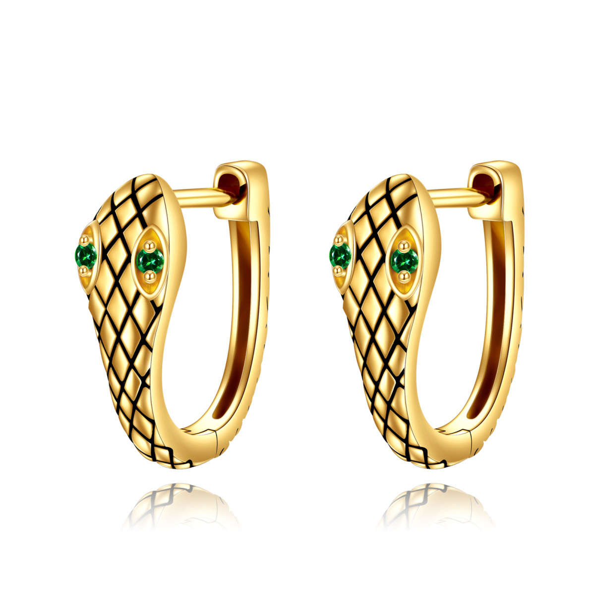Aretes tipo serpiente con circonita cúbica de corte redondo en oro de 14 quilates-1