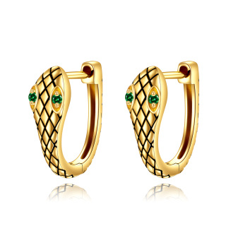 14K Gold Round Cut Cubic Zirconia Snake Stud Earrings-1