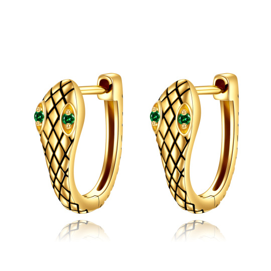 Boucles d'oreilles à tige serpent en or 14 carats avec zircone cubique taille ronde