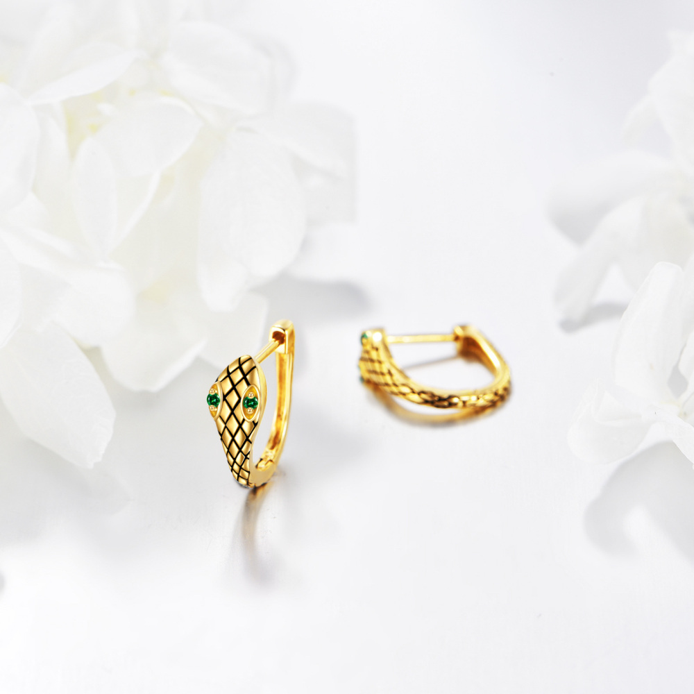 10K Gold Round Cut Cubic Zirconia Snake Stud Earrings-3