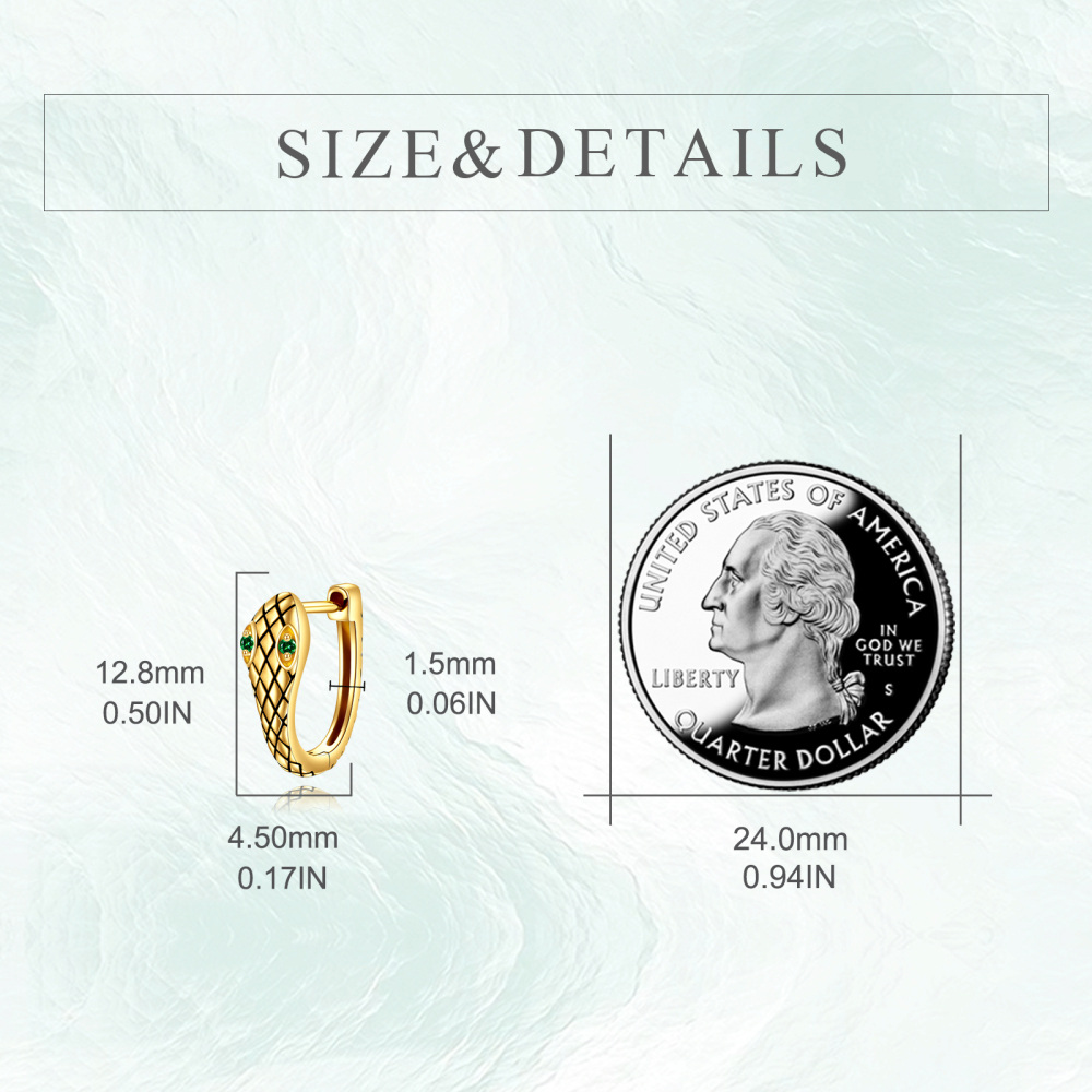 10K Gold Round Cut Cubic Zirconia Snake Stud Earrings-5