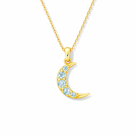 10K Gold Round Cut Topaz Moon Pendant Necklace