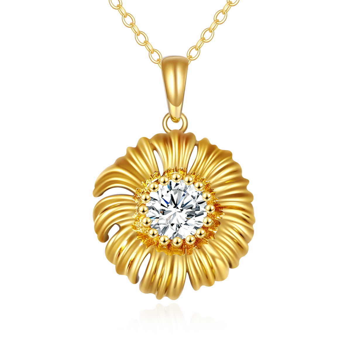 Collier pendentif marguerite en or 14K à zircon cubique rond-1