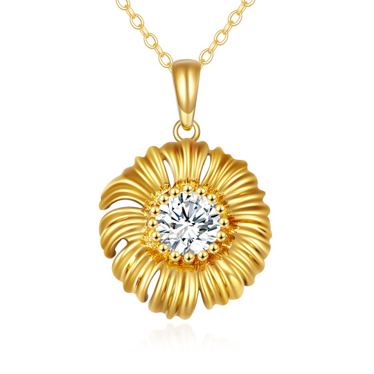 Collana con ciondolo a margherita con zirconia cubica rotonda in oro 14K