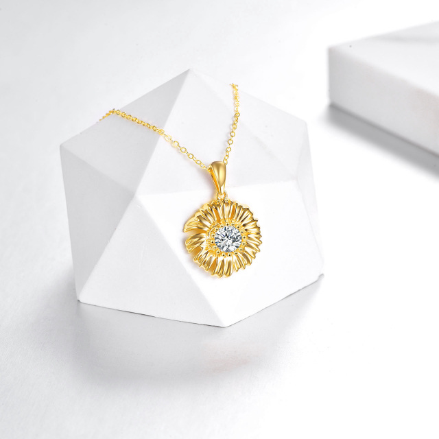 14K Gold Runde Cubic Zirkonia Gänseblümchen Anhänger Halskette-3