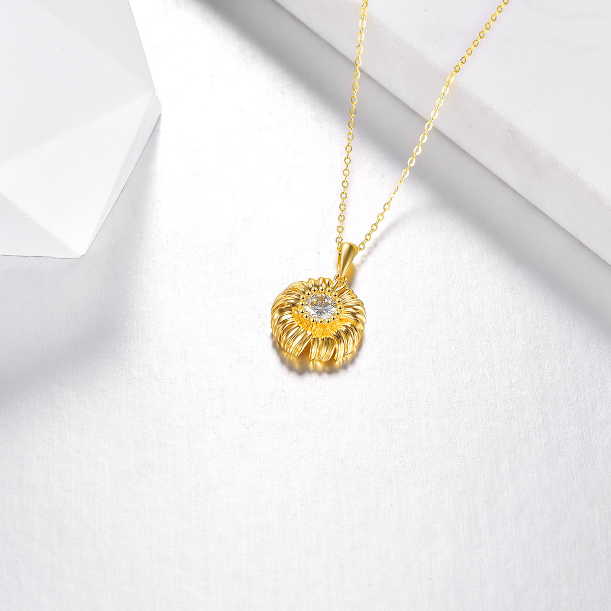 14K Gold Round Cubic Zirconia Daisy Pendant Necklace-4