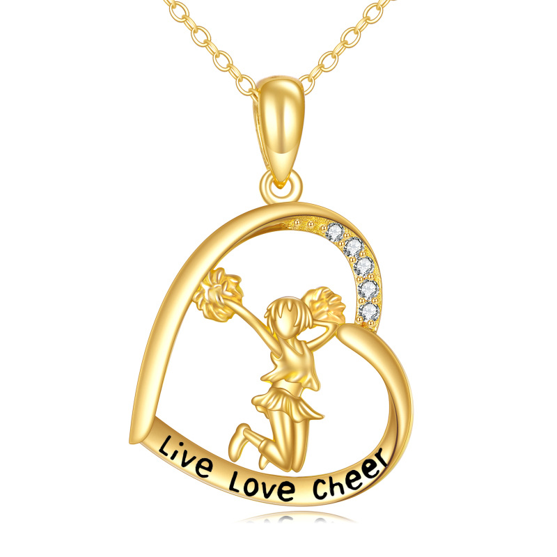 18K Gold Round Cubic Zirconia Dancing Girl & Heart Pendant Necklace-1