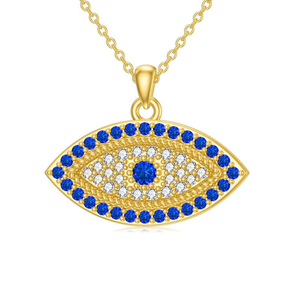 10K Gold Round Cubic Zirconia Devil's Eye Pendant Necklace-1