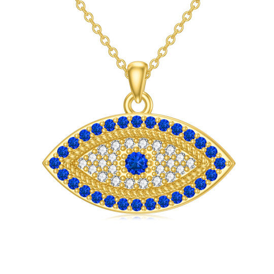 10K Gold Round Cubic Zirconia Devil's Eye Pendant Necklace