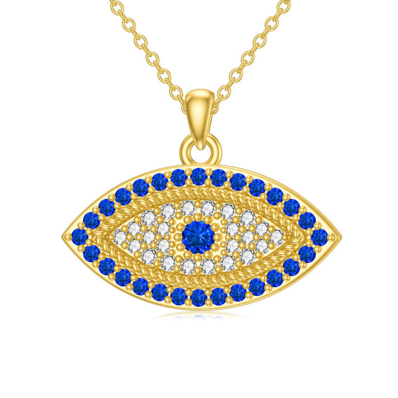 14K Gold Round Cubic Zirconia Devil's Eye Pendant Necklace