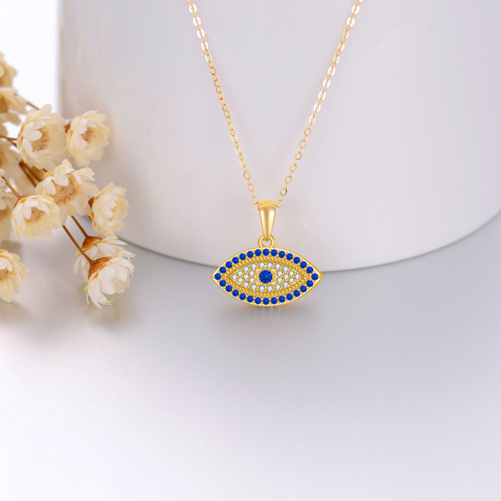 10K Gold Round Cubic Zirconia Devil's Eye Pendant Necklace-3