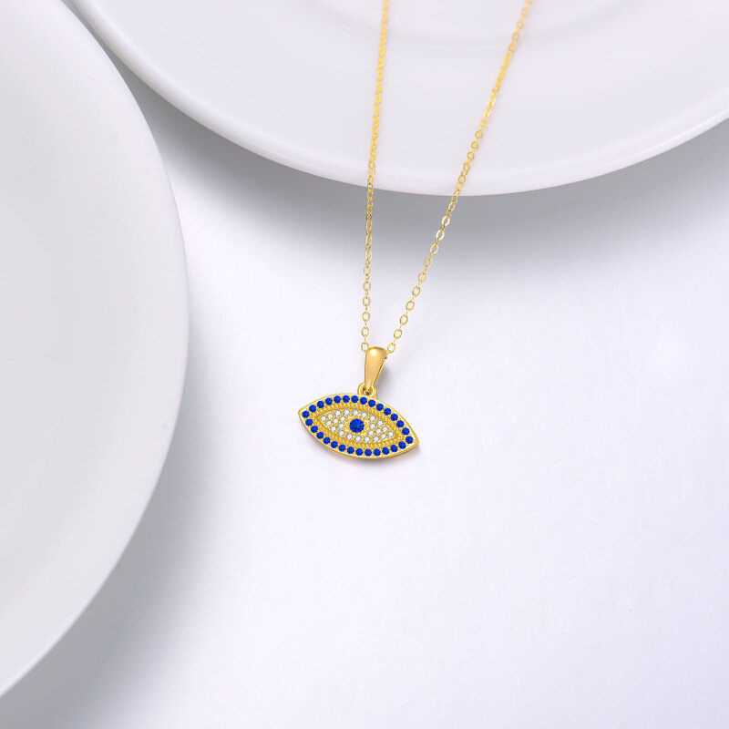 14K Gold Round Cubic Zirconia Devil's Eye Pendant Necklace-4