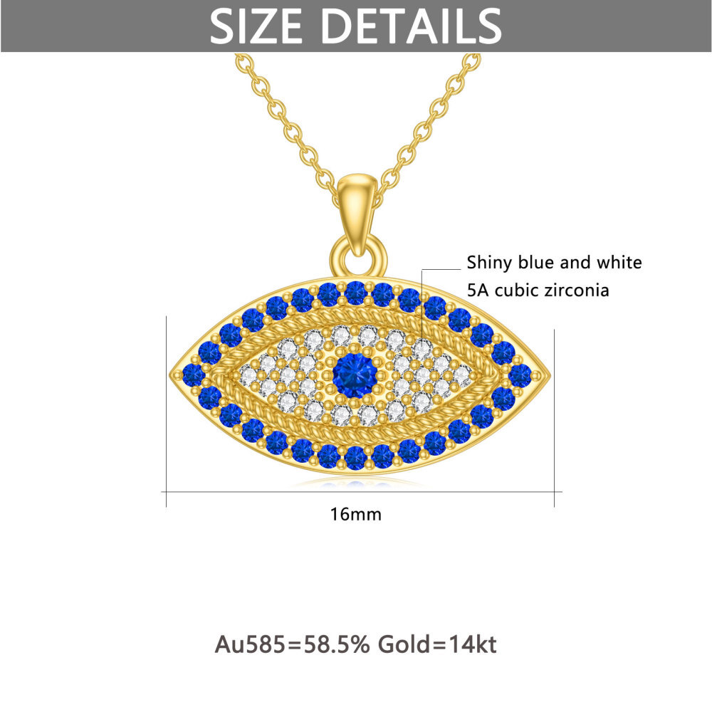 10K Gold Round Cubic Zirconia Devil's Eye Pendant Necklace-5