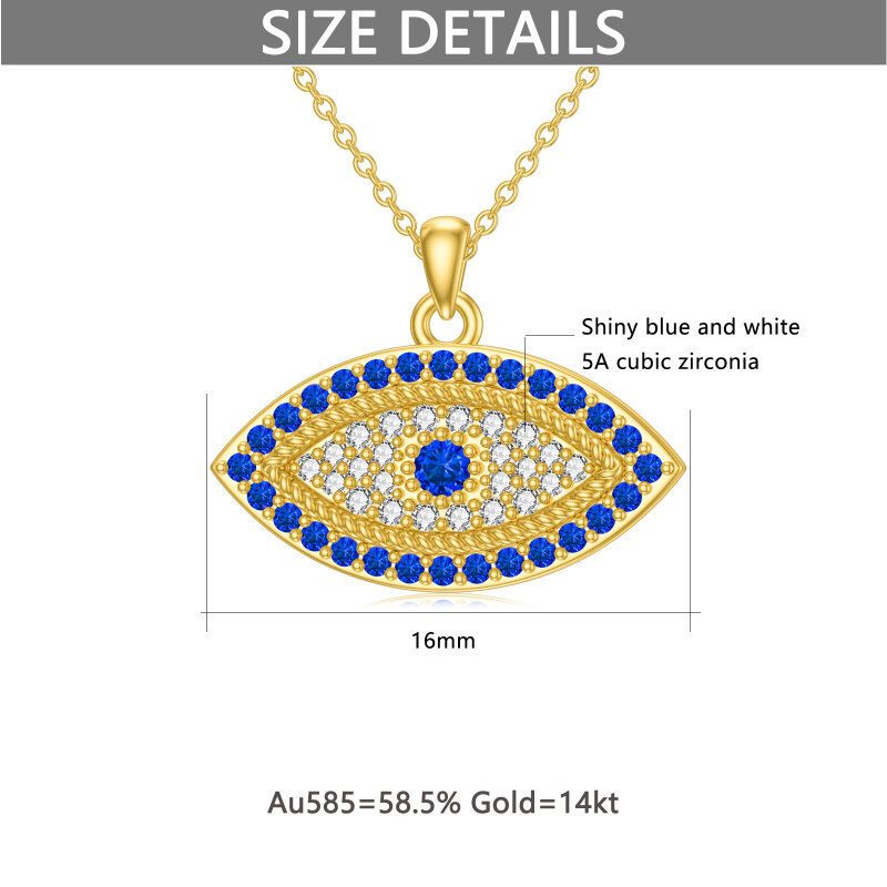 14K Gold Round Cubic Zirconia Devil's Eye Pendant Necklace-5