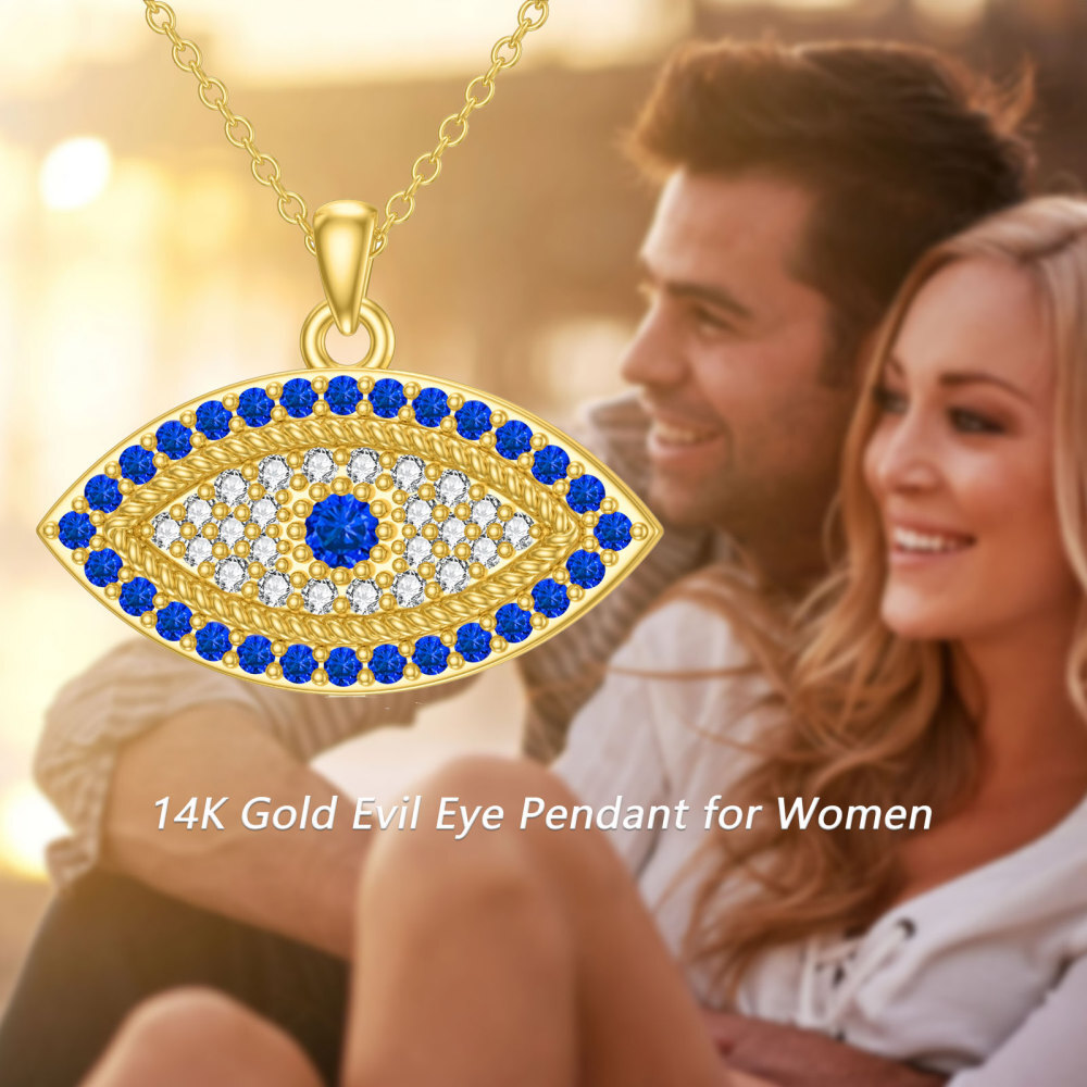 10K Gold Round Cubic Zirconia Devil's Eye Pendant Necklace-6