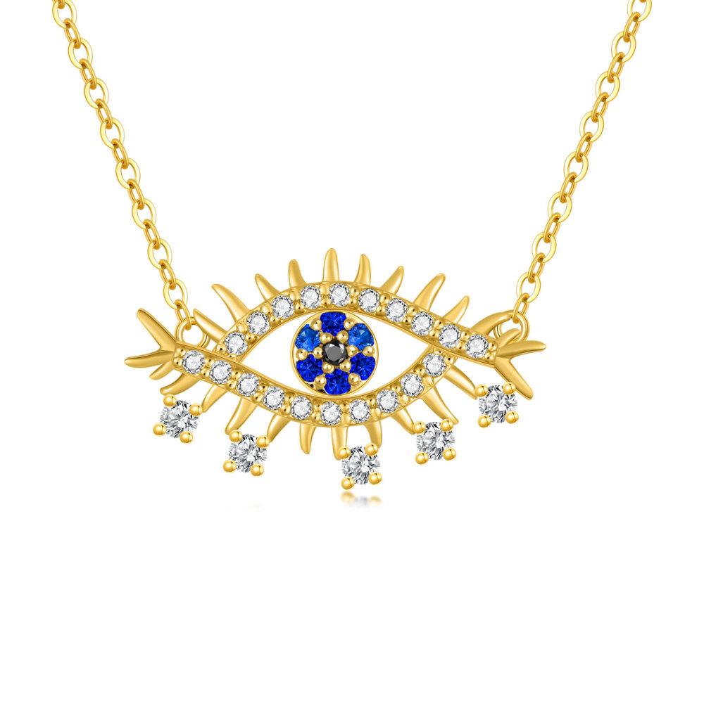 10K Gold Round Cubic Zirconia Devil's Eye Pendant Necklace-1