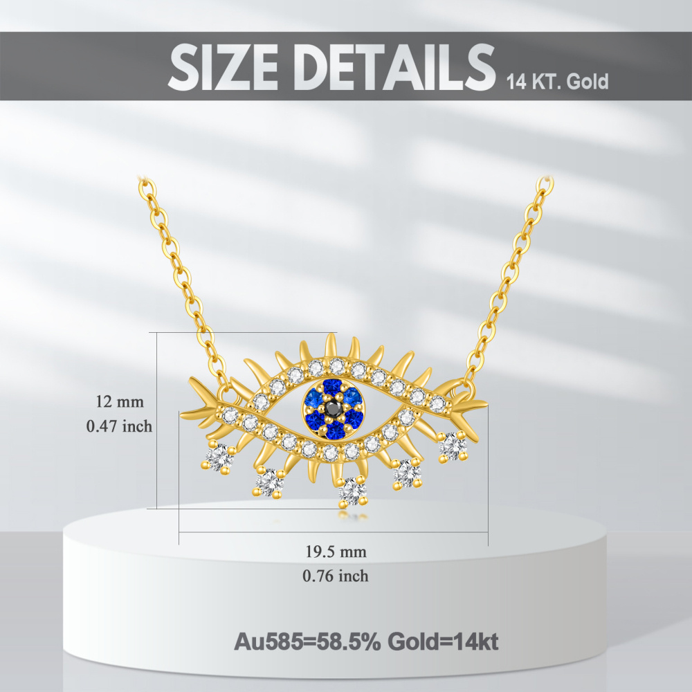 10K Gold Round Cubic Zirconia Devil's Eye Pendant Necklace-5