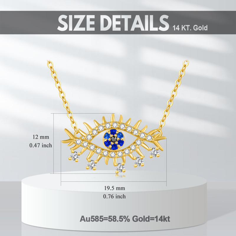 Halskette aus 10-karätigem Gold mit rundem Teufelsaugen-Anhänger aus Zirkonia-5