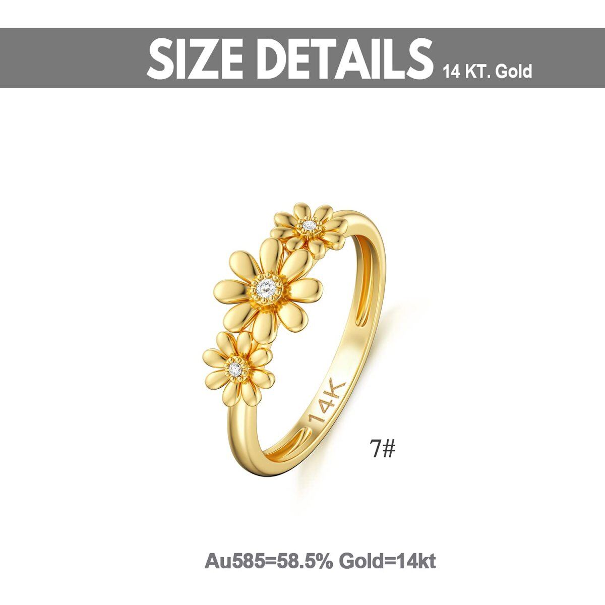 14K Gold Round Diamond Daisy Ring-6