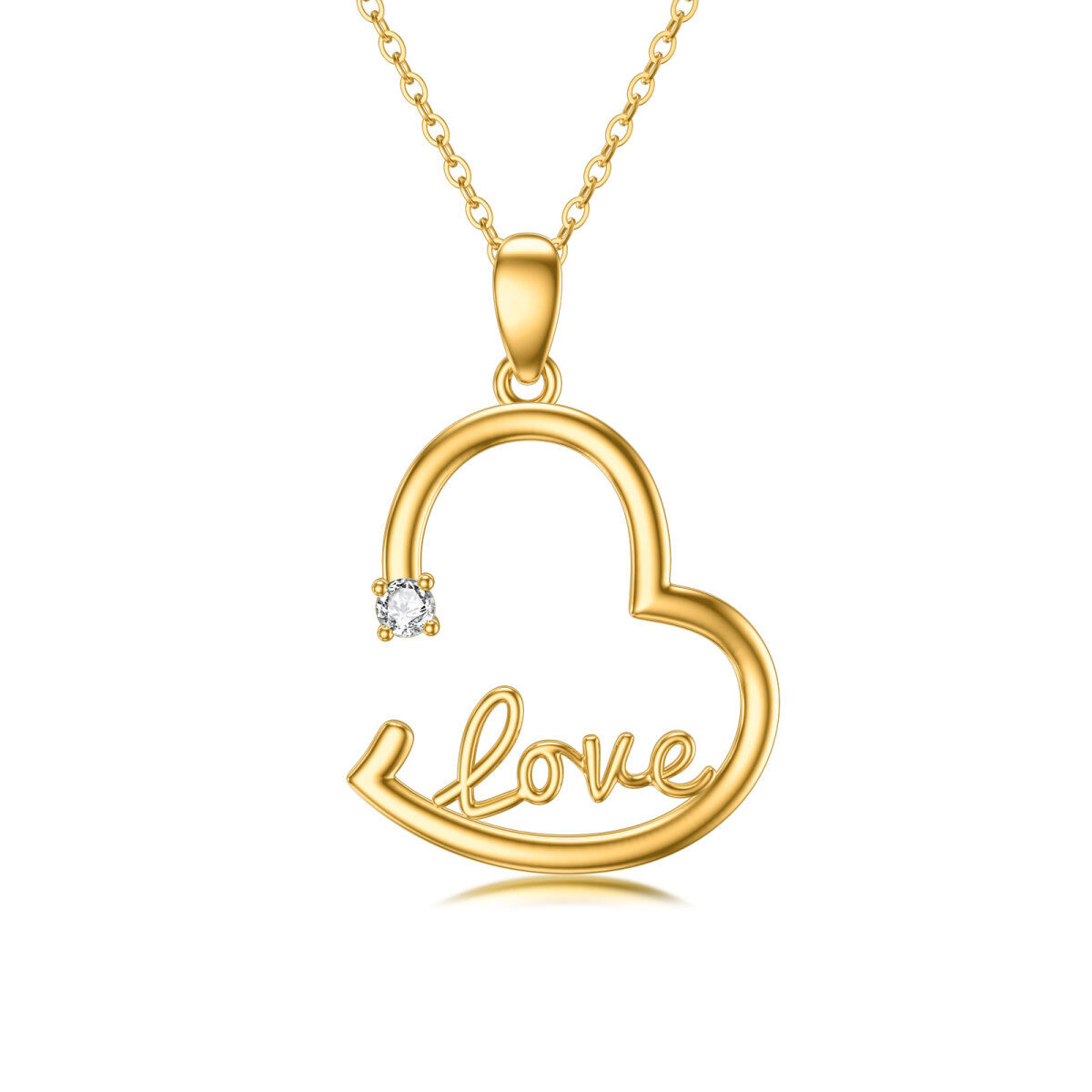 10K Gold Round Diamond Heart Pendant Necklace with Engraved Word-1