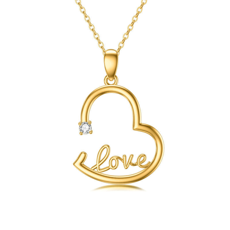 10K Gold Round Diamond Heart Pendant Necklace with Engraved Word-9
