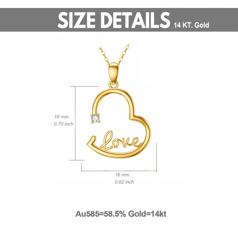 18K Gold Round Diamond Heart Pendant Necklace with Engraved Word-6