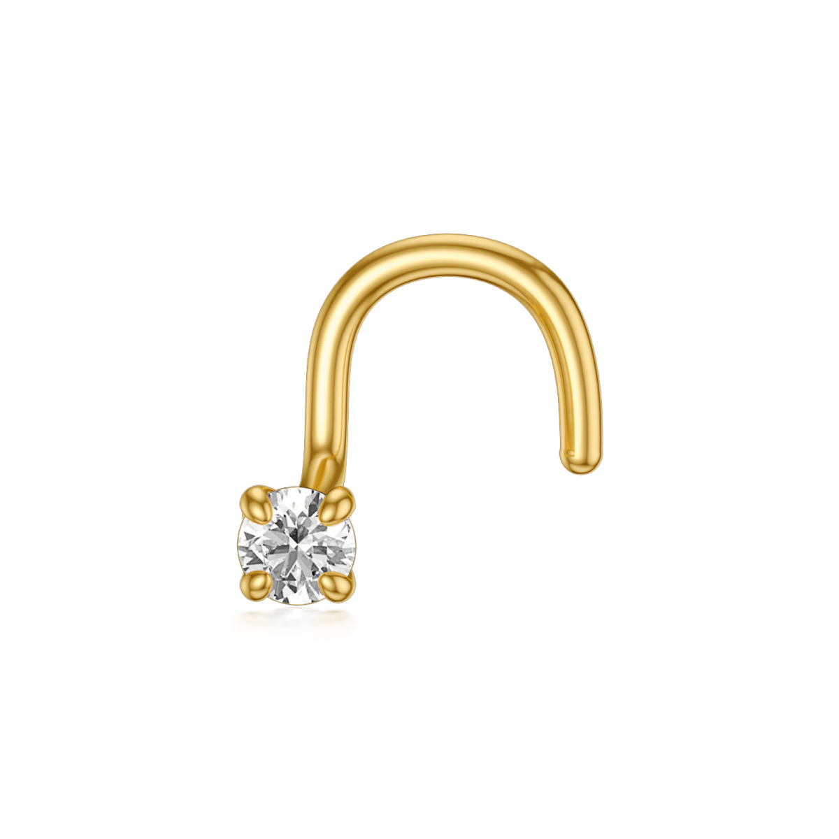 14K Gold Round Diamond Nose Ring-1