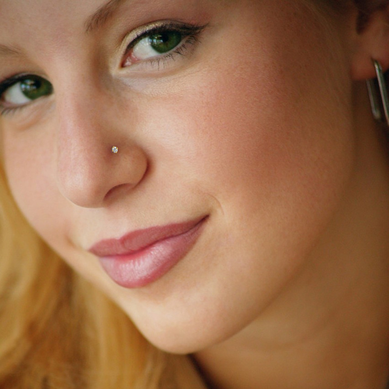 10K Gold Round Diamond Nose Ring-2