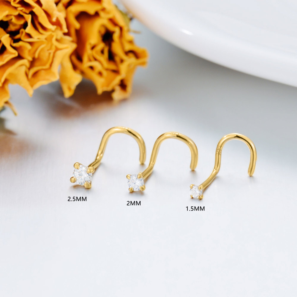 10K Gold Round Diamond Nose Ring-3