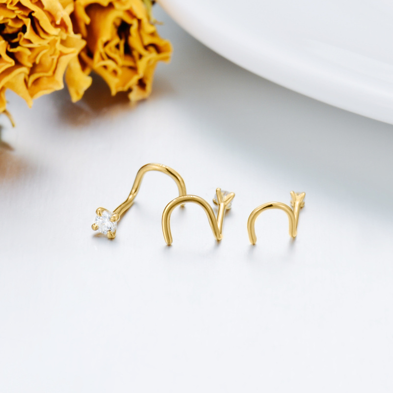 10K Gold Round Diamond Nose Ring-4