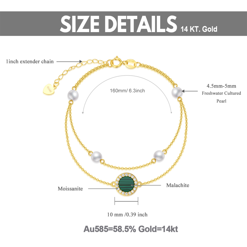 10K White Gold Round Cut Diamond & Pearl & Malachite Round Layerered Bracelet-5