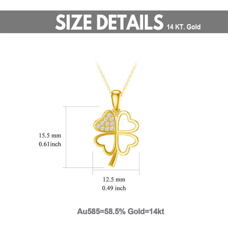 10K Gold Round Cubic Zirconia Four-leaf Clover Pendant Necklace-5
