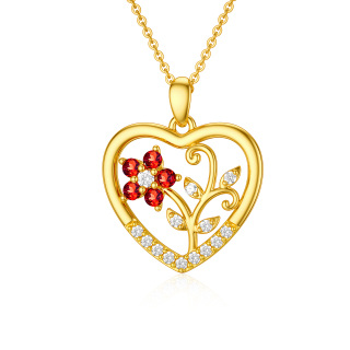 14K Gold Round Cubic Zirconia & Garnet Flower Of Life Pendant Necklace-4