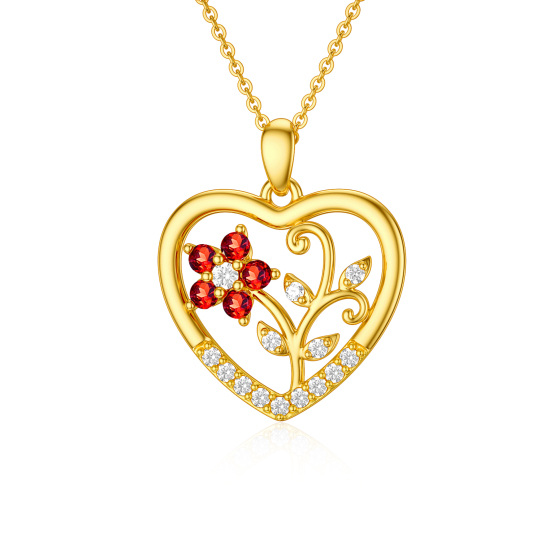 14K Gold Round Cubic Zirconia & Garnet Flower Of Life Pendant Necklace